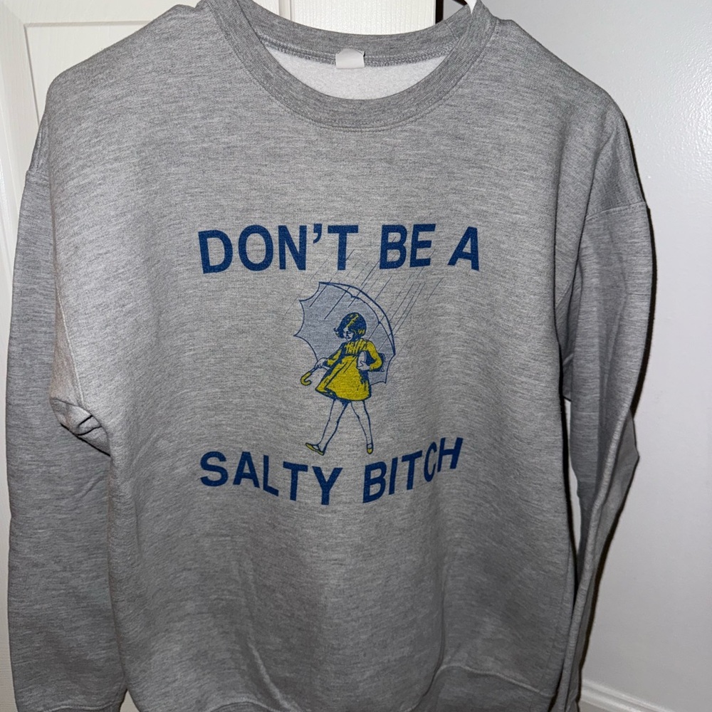 Gray Graphic Sweatshirt with Blue and Yellow Design